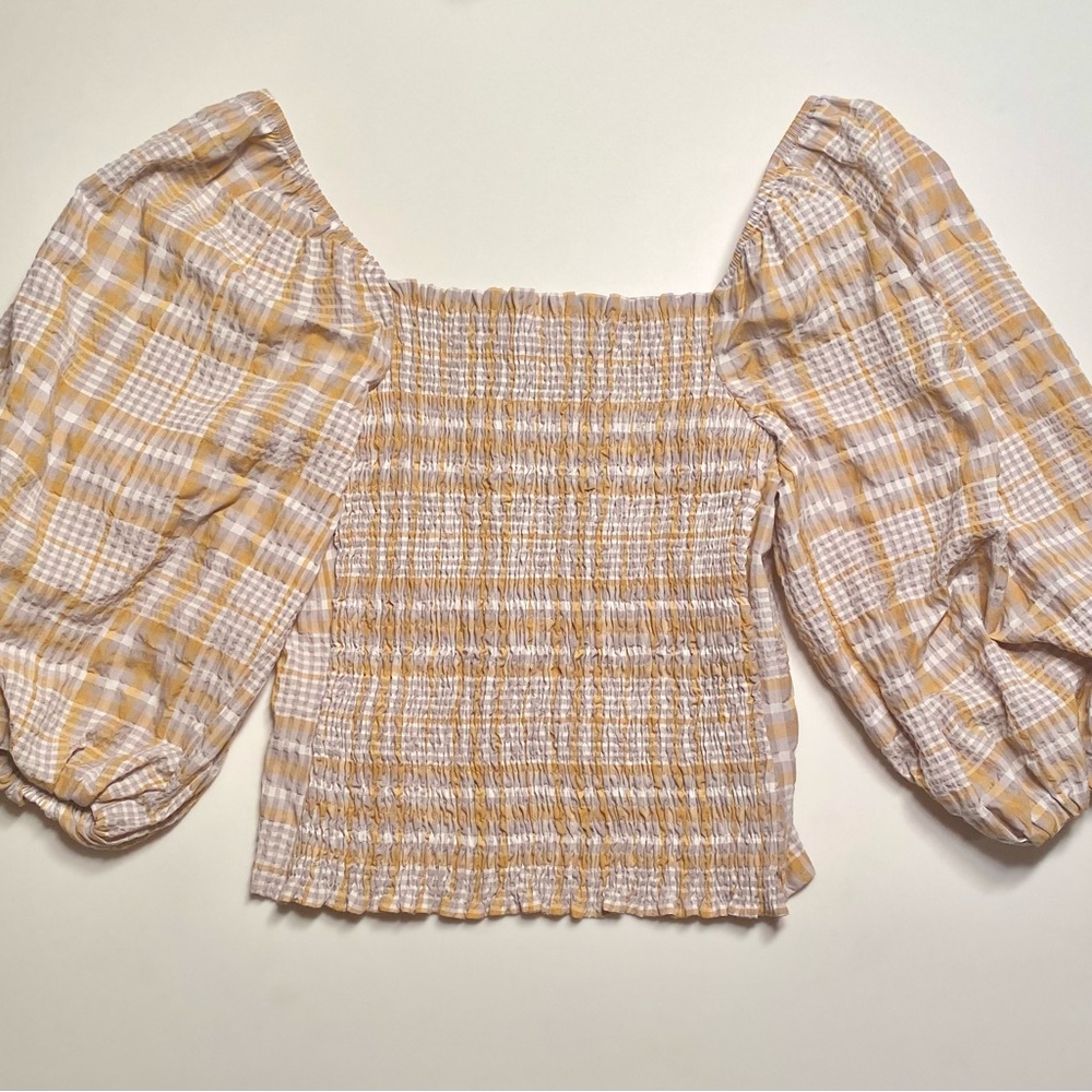 Maeve Yellow and Cream Checkered Blouse